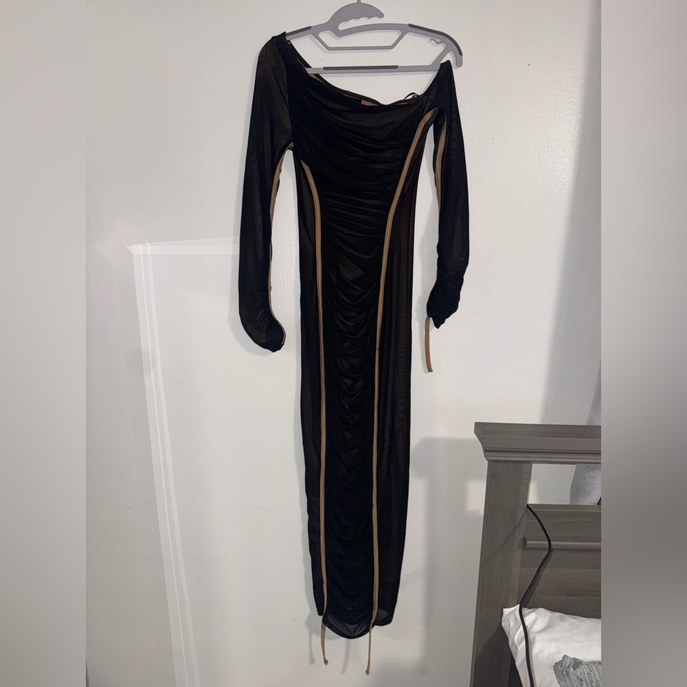 JLUXLABEL Black and Tan Long Sleeve Dress